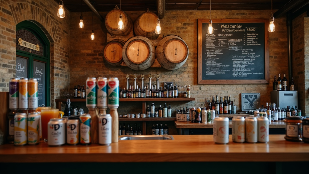 Barrels and tap handles in a Michigan craft brewery